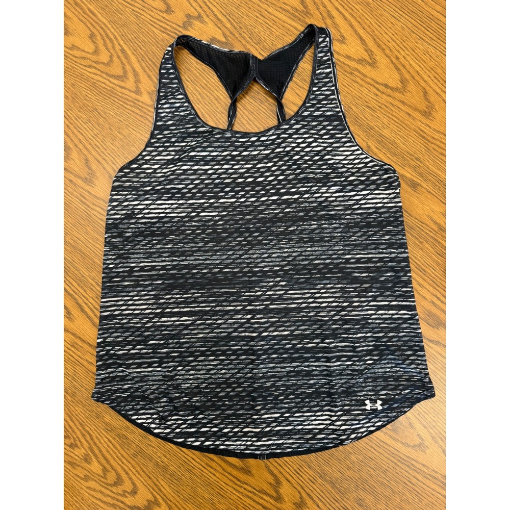 Under Armour Womens HeatGear Racerback Tank Top Black White Mesh Back M